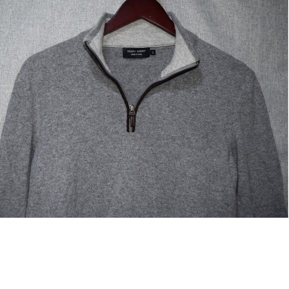 Filippo Riberti 1/4 Zip Merino Wool Blend Pullover Sweater Gray Mens Large - Picture 2 of 3